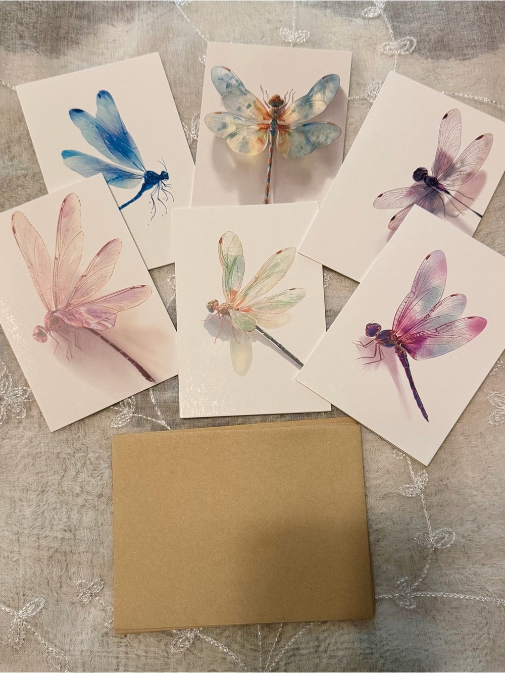 Set of 6 Pastel Dragonfly Greeting Cards - Assorted Colors